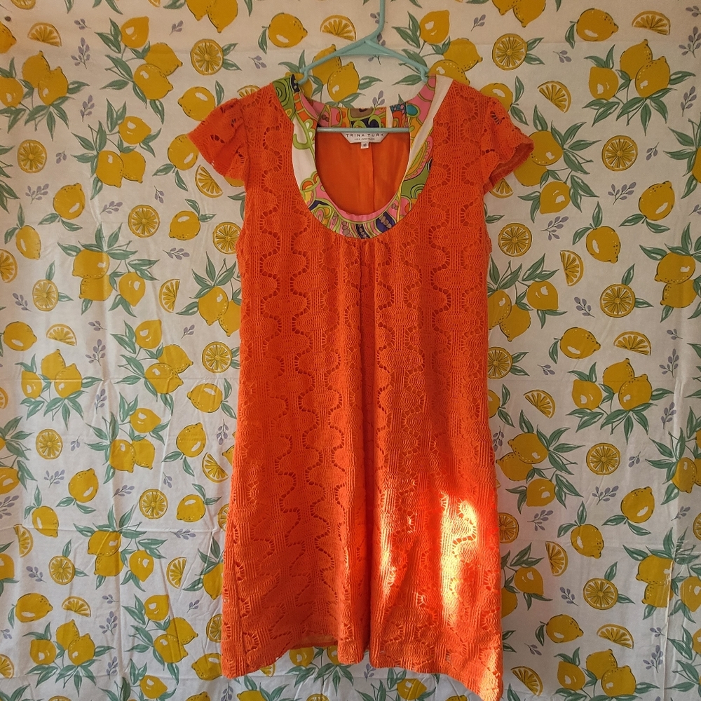 Trina Turk Orange Crochet Shift Dress